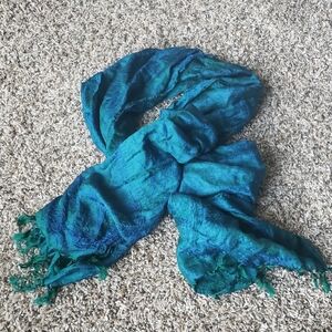 Vibrant Blue-Green Scarf with Fringe